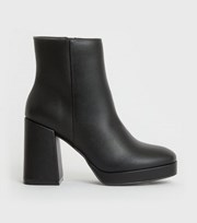 New Look Black Square Toe Block Heel Platform Ankle Boots